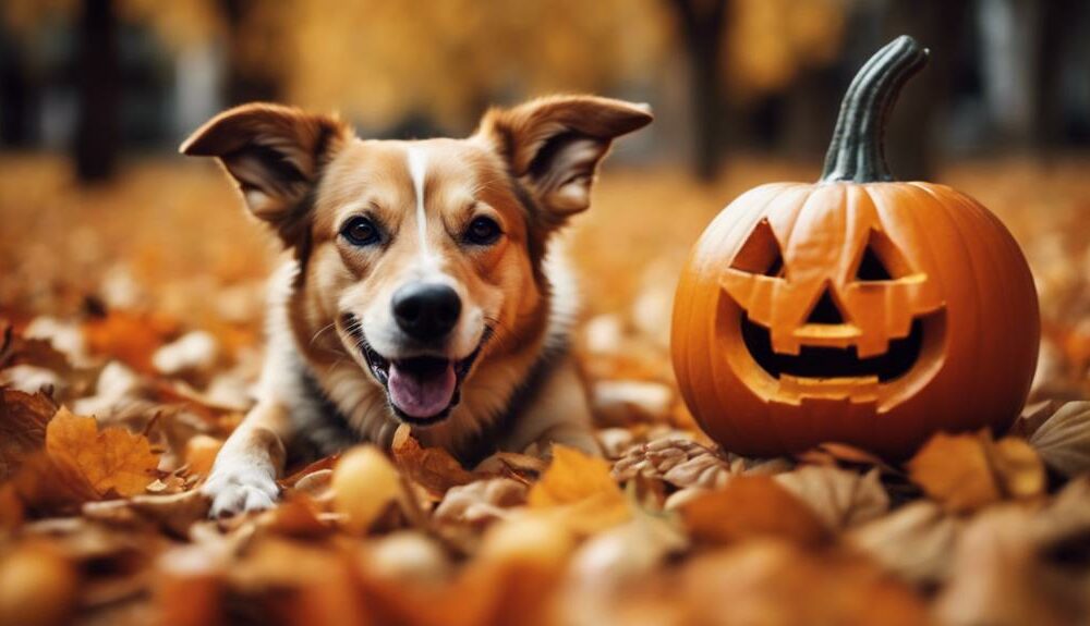 dogs and halloween pumpkins