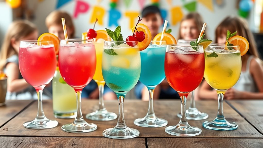 colorful bubbly garnished mocktails