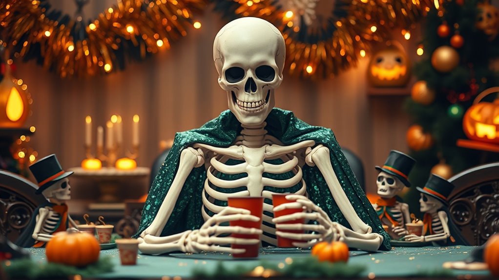 festive themed skeleton poses