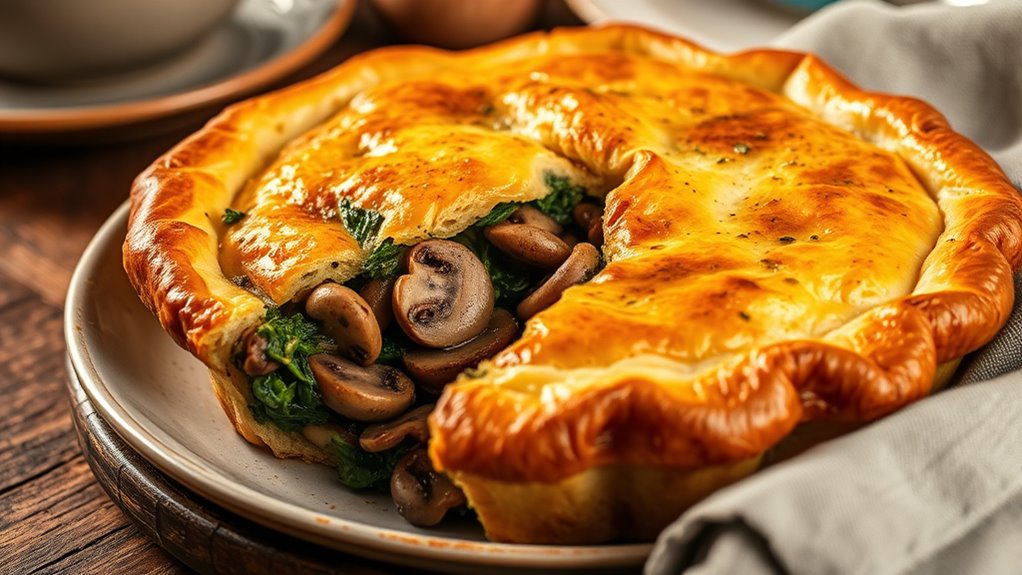 Savory Pies and Pot Pies for a Cozy Night 5 mushroom spinach flaky pastry