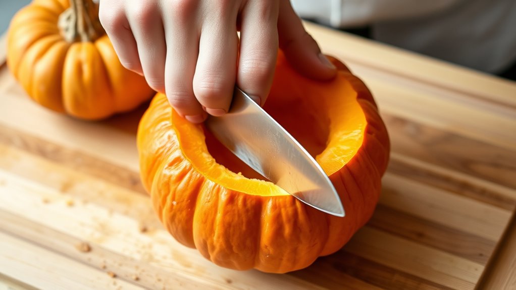 Safe Knife Skills for Pumpkin Prep 6 safe controlled pumpkin cutting