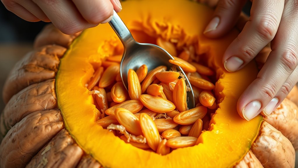Safe Knife Skills for Pumpkin Prep 7 safe pumpkin seed scooping