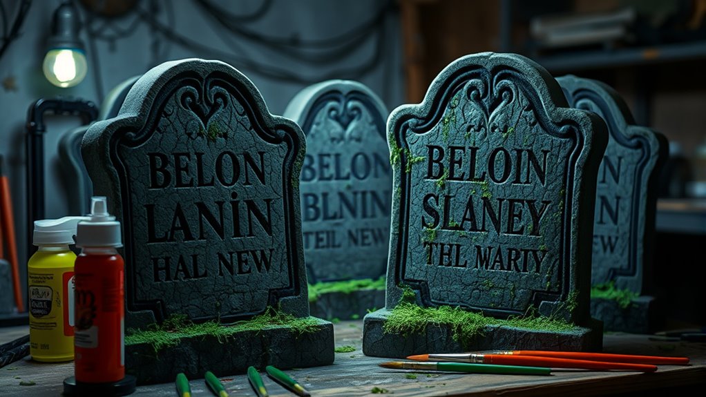 DIY Tombstones: Foam Carving and Painting 5 spooky weathered stone finish