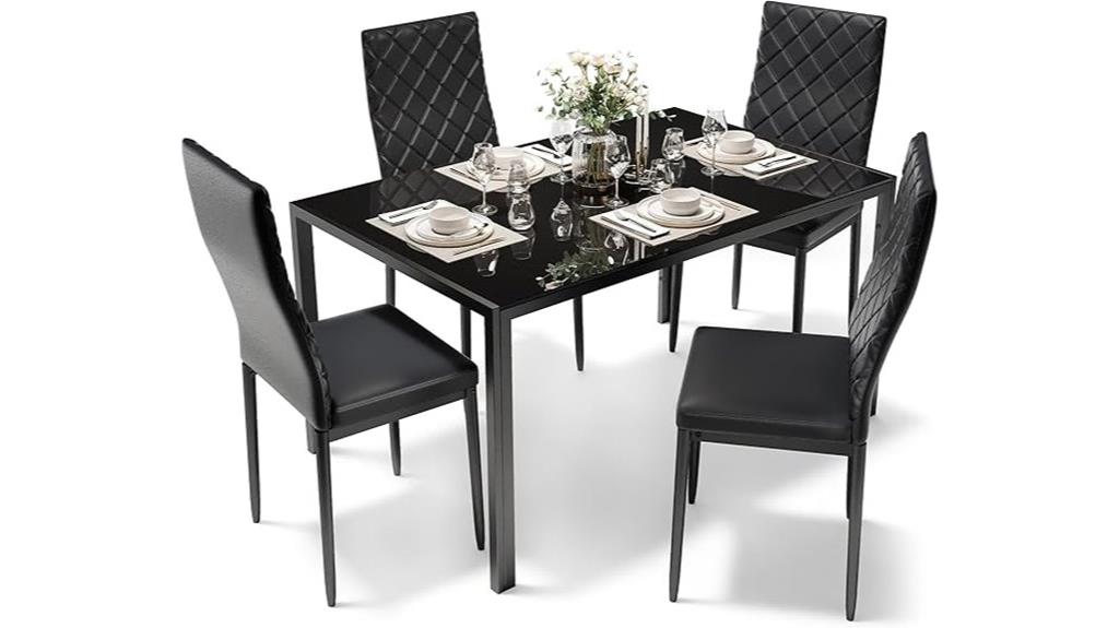 four person glass top dining set