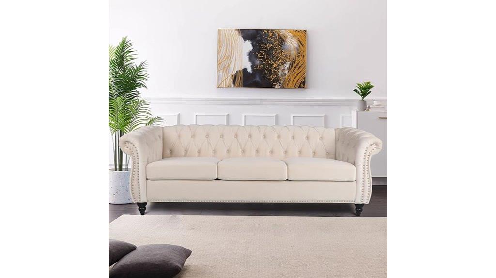velvet tufted 3 seater