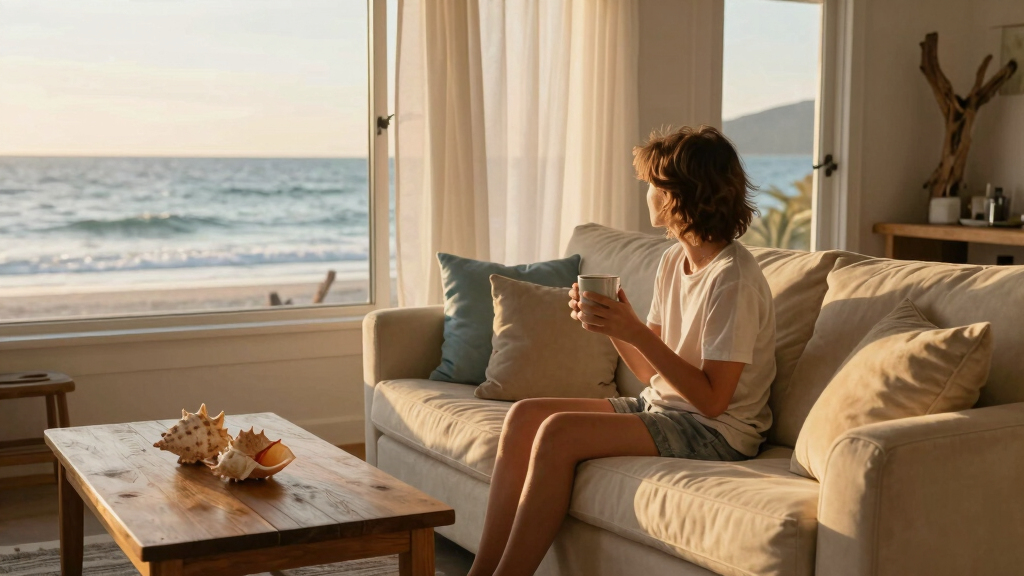 This Seaside Living Room Was Once a Rental — Now Is a Cozy Space for a Family of 5