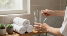 I Put A Glass Pitcher In My Bathroom, And It’s The Chicest Storage Trick