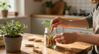 Cover Old Glass Jars With Clothespins To Craft A Cute Wooden Planter
