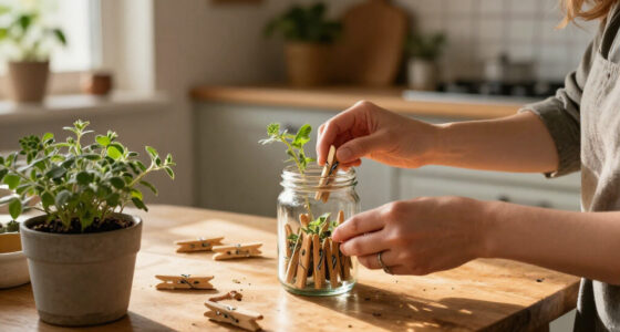 Cover Old Glass Jars With Clothespins To Craft A Cute Wooden Planter