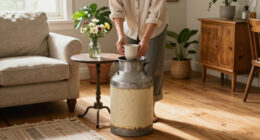 She Turns A Vintage Milk Jug Into A Side Table That Adds Rustic Charm