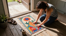 Woman Turns A Rug Into That Cutest Front Door Decor That Isn't A Wreath